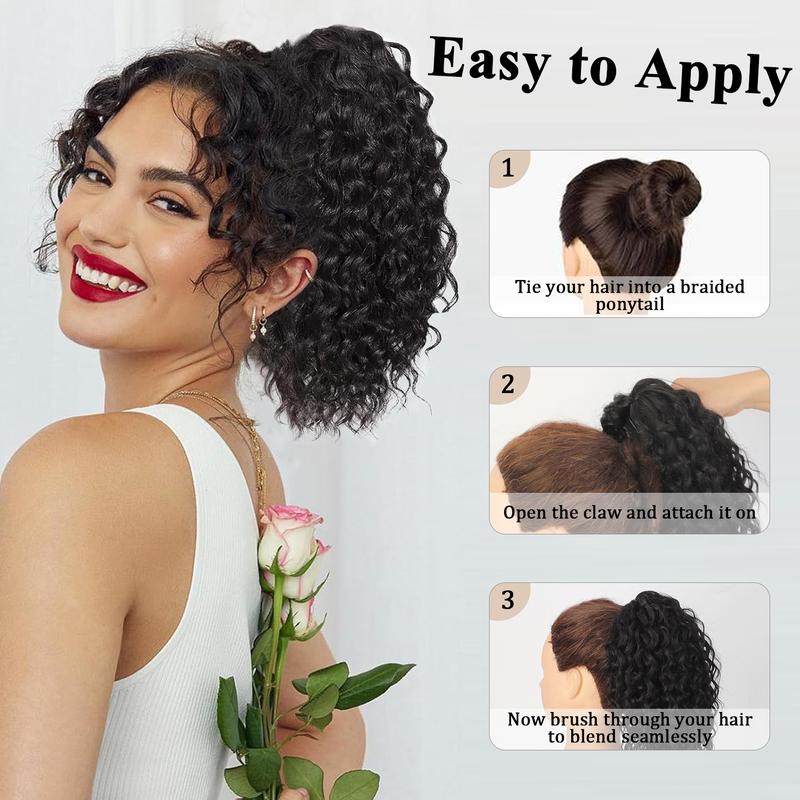 Ponytail Extension 12" Short Claw Ponytail Extension Wavy Curly Jaw Clip in Pony tails Hair Extension Natural Synthetic Hairpiece for Women