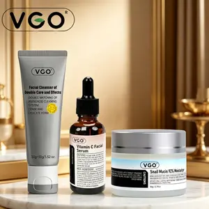 VGO Dual-Action Cleansing Milk 50g+Vitamin C Serum 30ml+Snail Mucin Moisturizer, Gentle and non-drying formula deeply removes residual makeup, Elasticity Repair suitable for all skin types.