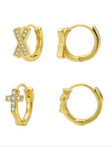 Rhinestone Decorated Criss Cross Design Hoop Earrings, Elegant Jewelry for Women, Trendy All-match & Exquisite Jewelry for Birthday Gift