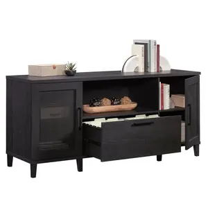 Tiffin Line Credenza Modern Storage Solution with Spacious Top Hidden Compartments & Central Drawer