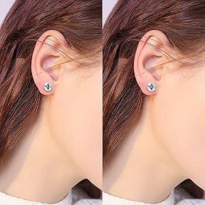 FUNRUN  6 Pairs Stainless Steel Stud Earrings for Men Women CZ Round Earrings Black 3-10MM