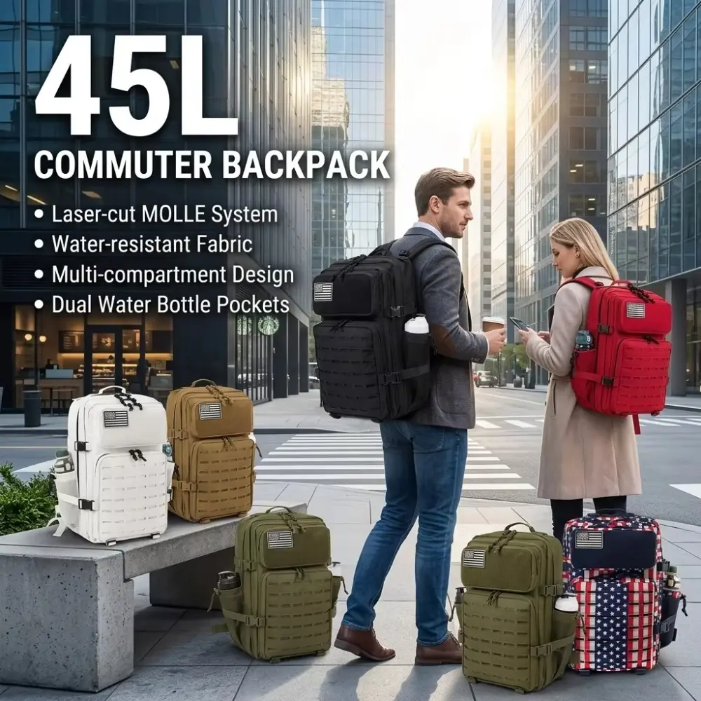 45L Tactical Backpack For Men With MOLLE Webbing System Outdoor Survival Gym Fitness Hiking Camping Backpack Dual Cup Holders Large Capacity Rucksack For Wilderness Trip Travel Daily Work Commute Outdoor Camping Activities Gear Storag