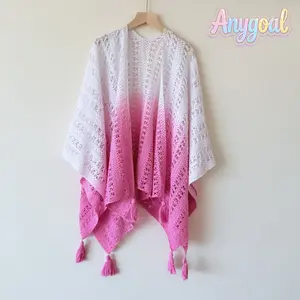 Anygoal Women’s Ombre Gradient Crochet Lace Tassel Shawl, Open Front Bohemian Poncho Cape, Lightweight Breathable Sun Protection Wrap, Versatile Fringe Trim Accessory for Beach Vacation, Poolside, Spring Summer Outerwear summervibes sheer cover ups