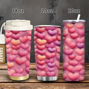 1pc 18oz/20oz Pastel Heart Pattern Tumbler with Lid and Straw, Winter Insulated Travel Mug, Gift for Women Men, Ideal for Valentine’s Day, Easter, Birthday Gift, Iced/Hot Coffee Cup