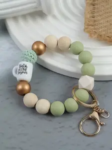 Mother's Day Gift 1 PC Macaron Color Silicone Beaded Bracelet Keychain, Trendy Cute Keychain, Teach Love Inspire Cup Pendant, Handmade Knitted Beads Mixed With Metal Beads, Teacher-Themed Gratitude