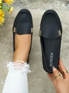 Women's Classic Plain Low-Top Single Shoe, Fashionable & Sexy Design, Comfortable PU Leather Casual Shoes, Round Toe, All Seasons, Low Top Loafers