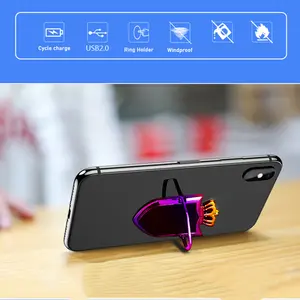 2 in 1 USB Cigarette Lighter Crown Phone Holder Ring Lighter, Electric Tungsten Lighter, flameless Portable Lighter, for Men'S Gift