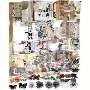260PCS Vintage Floral & Butterfly Ephemera Kit for Journaling Scrapbooking Supplies with 80 Washi Stickers, 120 Vintage Papers, 40 PET Stickers, & 20 Vintage Cards for Nature Inspired Projects Supply