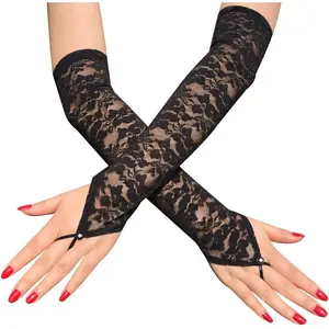 Women's Elegant Lace Gloves, Elbow Length Fingerless Lace Gloves for Opera Party 20s Evening Wedding Dinner Bridal