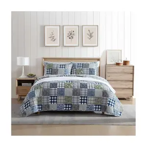 Eddie Bauer Cozy Patchwork Blue King Quilt ShamSet