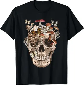 100% Cotton Mushroom Clothing Mushroom Collector Skull Collecting Gift T-Shirt