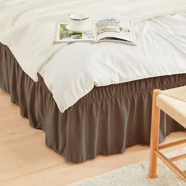White Brushed Fabric Bed Skirt with Double Elastic - Twin/Full/Queen/King Size Fits, 15" Drop Pleated Ruffle, Easy Fit Adjustable Strap, Wrinkle-Free Bedding, Stretch Bed Skirtbrow, Bedskirt For Daybed, Bedskirt For Full Size Bed, Twin Bed Skirts Only, Ki