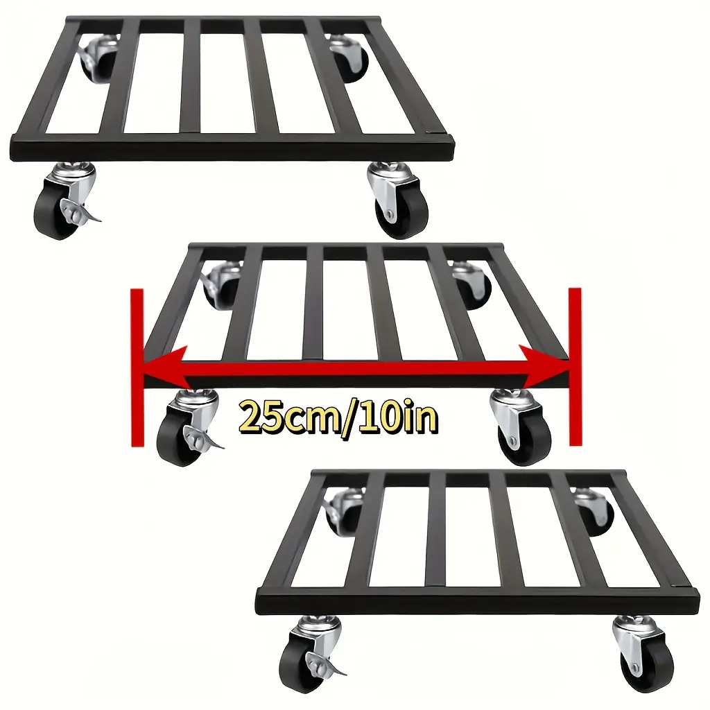 3-Pack Heavy-Duty Metal Plant Caddy with Locking Wheels – 10-Inch Square Frame, Suitable for Indoor/Outdoor Use, Supports Up to 150 lbs