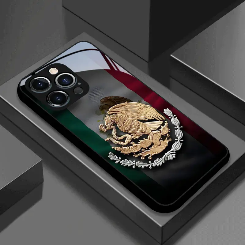 Magnetic Mexican Golden Eagle Emblem Glass Phone Case - Shockproof Protection Casing Cover for iPhone 17,16,15,14,13,12,11 Plus Pro Max Mobile Phone Accessories,back to school,back to school haul