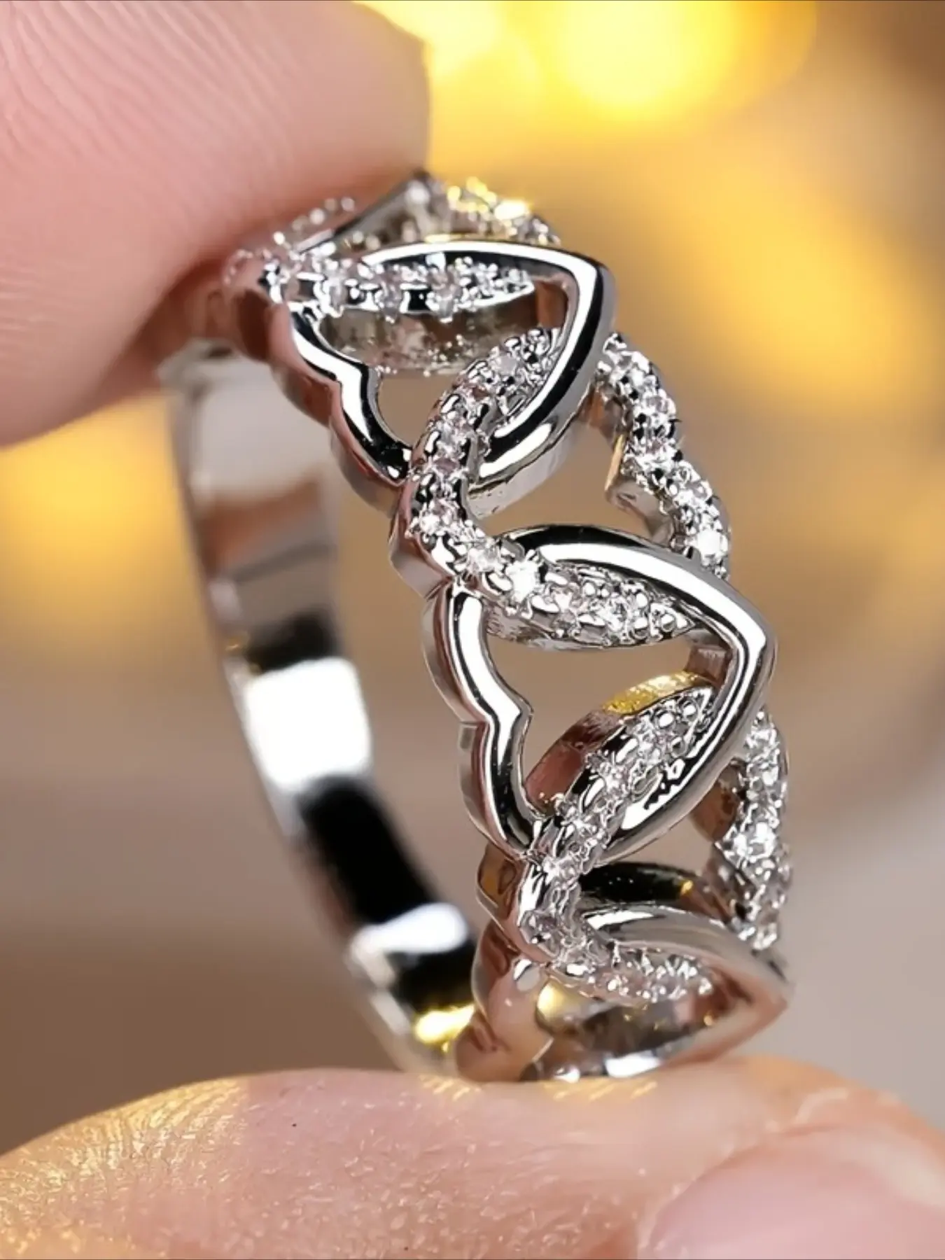 Interlocking Heart Pave Diamond Silver Ring Fashion Rings Ultimate Sweet & Edgy Vibe Chef's Kiss for Everyday Wear Dates Work & Anniversaries. Perfect Romantic Gift for Girlfriends & BFFs.