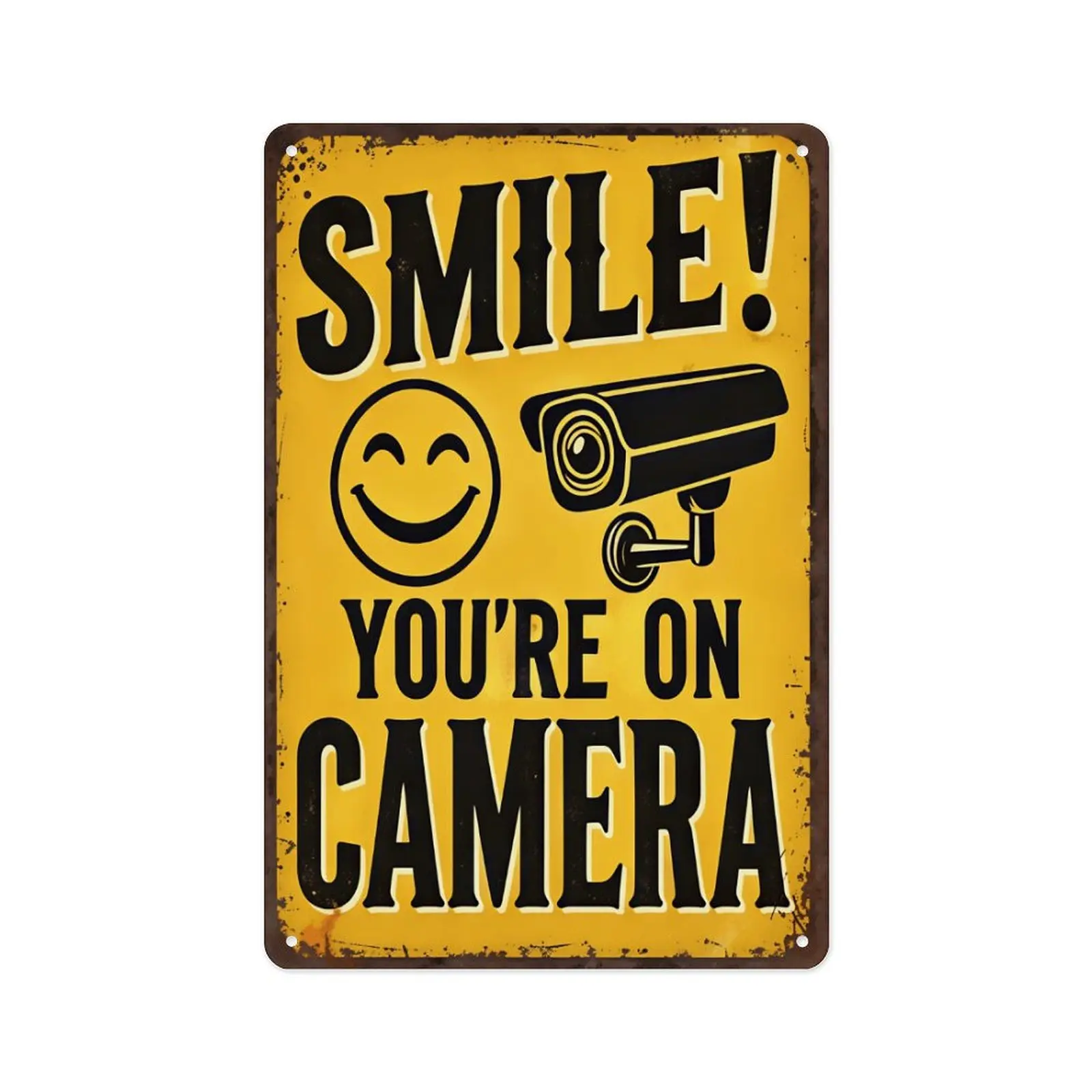 Vintage Metal Tin Sign - "Smile! You're on Camera" Funny CCTV Security Notice, Wall Mount Door Wall Decor, Adult People's Home Supplies for Home Office, Hanging