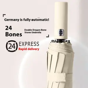 Double keel umbrella windproof technology, UPF50+ sun and rain protection, folding umbrella, compact travel ready design, with wristband, unisex Black