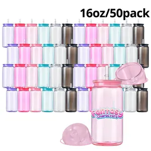 50 Pack 16oz Single Wall Plastic Jelly Cups with Lids & Straws - UV DTF & Vinyl Blanks - Unbreakable Vibrant Drinkware for Iced Coffee & Events