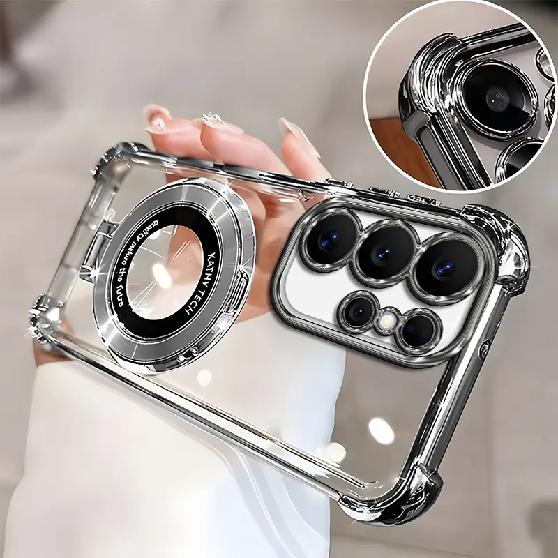 Suitable for [Galaxy S26 Ultra] high-end phone case🥰, Electroplated Luxury Clear Phone Case with Ring Stand Holder 4-Corner Shockproof Camera Protective Cover 952