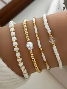 4pcs Bohemian Style Beaded Bracelet Set, Sexy Handmade Rope Jewelry, Versatile Casual Accessory, DIY Craft Kit