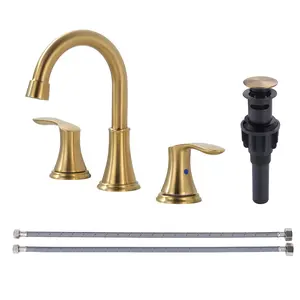 WOWOW 8 in. Widespread Bathroom 2-Handle 3 Holes Faucet with Pop-Up Drain Assembly in Brushed Gold