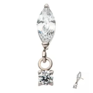 Marquise Dangle Round CZ Threadless Titanium Top