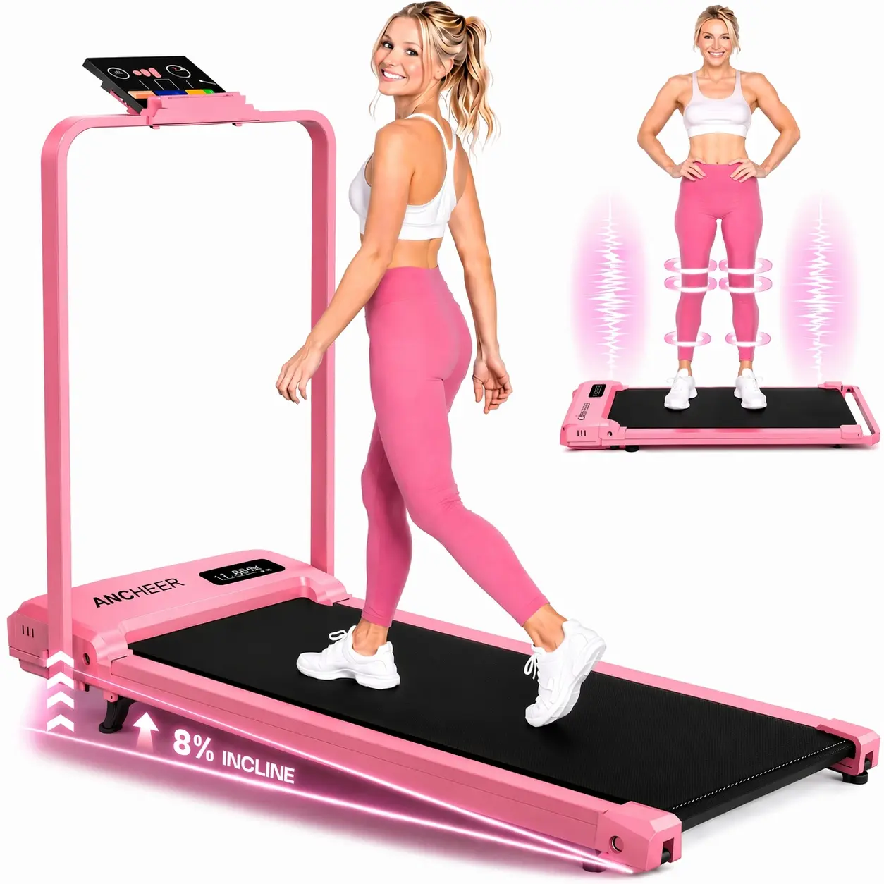 【DealsForYourDays】ANCHEER Treadmill with Vibration Plate,Walking Pad Treadmill with Incline, 2.5HP Compact Portable Treadmills for Home Small Spaces, Office, with Remote Control & LED Display