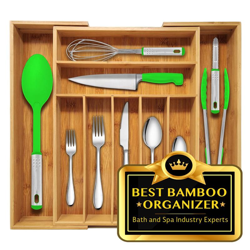 Expandable Bamboo Drawer Organizer With Dividers, Adjustable Storage Box For Kitchen Utensils, Cutlery, Knives, And Stationery, 17.5" x 13" x 2"