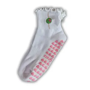 White Olive themed dirty martini non slip grip sock with white bow and heart grips for pilates, barre, yoga or lagree