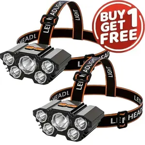 2-Pack Powerful LED headlamp with 5 Super Bright LEDLamp Beads & Flash Lights-USB Rechargable,4Lighting Modes,IPX4 Waterproof, Lightweight Headlight for Outdoor Adventures, Fishing, Camping, Running,Cycling,Hiking, Climbing, Survival Kit Supplies