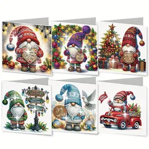 Santa Claus Themed Diamond Arts Colorful Painting Card, 6 Counts/set DIY Diamond Arts Colorful Painting Card, DIY Gift for Friends & Family, Diamond Painting Kits