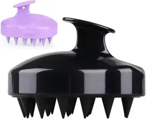 (Pack of 2) Silicone Hair Scalp Massager Shampoo Brush, Manual Head Massage Brush,for All Hair Types, Deep Cleanses Scalp and Removes Dead Flaky Skin and Residue.(Black and Purple)