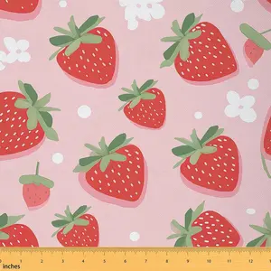 Red Strawberry Fabric by The Yard,2 Yards,Kawaii Decor Decorative Waterproof Cute Upholstery Fabric for Chairs,Anime Fabric for Home DIY Projects