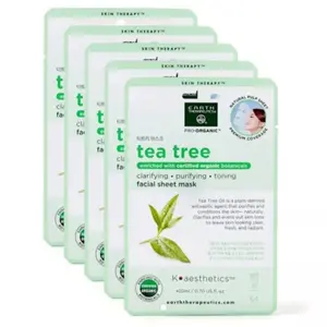 Kbeauty Pro-Organic Tea Tree Clarifies Sheet Mask - 5 Pack Skin Therapy