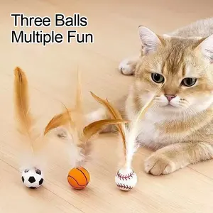 Cat Elastic Ball Self-Entertainment Pet Toy, Interactive Cat Plaything, Fun Feather Ball for Cats, Self-Amusement Toy for Pets