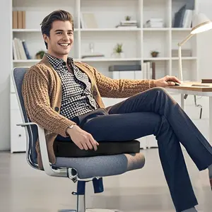 Memory Foam Office Chair Cushion for Sciatica, Tailbone & Back Pain Relief - Orthopedic Coccyx Pillow for Car, Airplane, Pregnancy & Long Sitting at Work, Black, Large