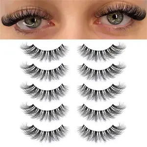 3D Fluffy Faux Mink Lashes – Cat Eye D Curl Strip Eyelashes with Clear Band – Natural Wispy Look, Salon-Inspired Style (V1)