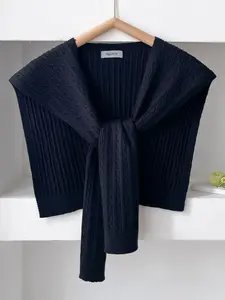 Women's Solid Color Open Front Cloak Sleeve Shawl, Casual Versatile Knitted Scarf for All Seasons, Fashion Accessories for Daily Wear