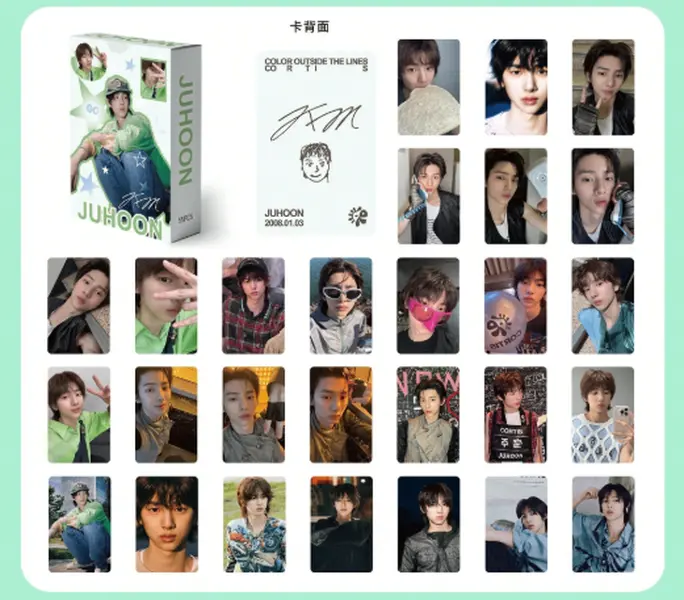 55pcs Gold Zhu-Xun Cortis Group Collection Sticker & Double-Sided Star Hologram Photo Cards, Photocard, Perfect for Room Decor, Photo Wall, Notebook, Ideal Holiday Gift