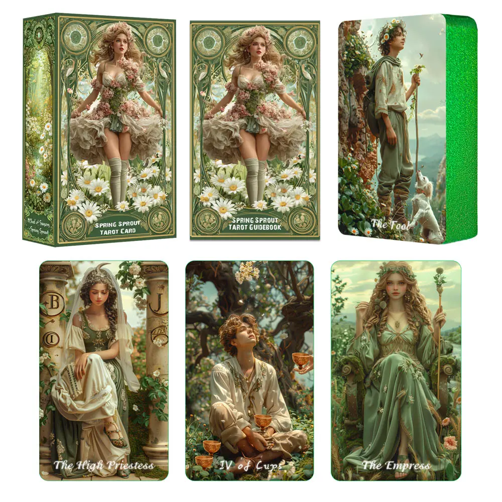 Tarot Cards for Beginners with Guidebook, Classic Tarot Card Decks, Spring Sprout Tarot Deck, 80 Oracle and Tarot Cards, Tarot Card Set, Cards with Gilded Learning Edge Card Game 13x8cm