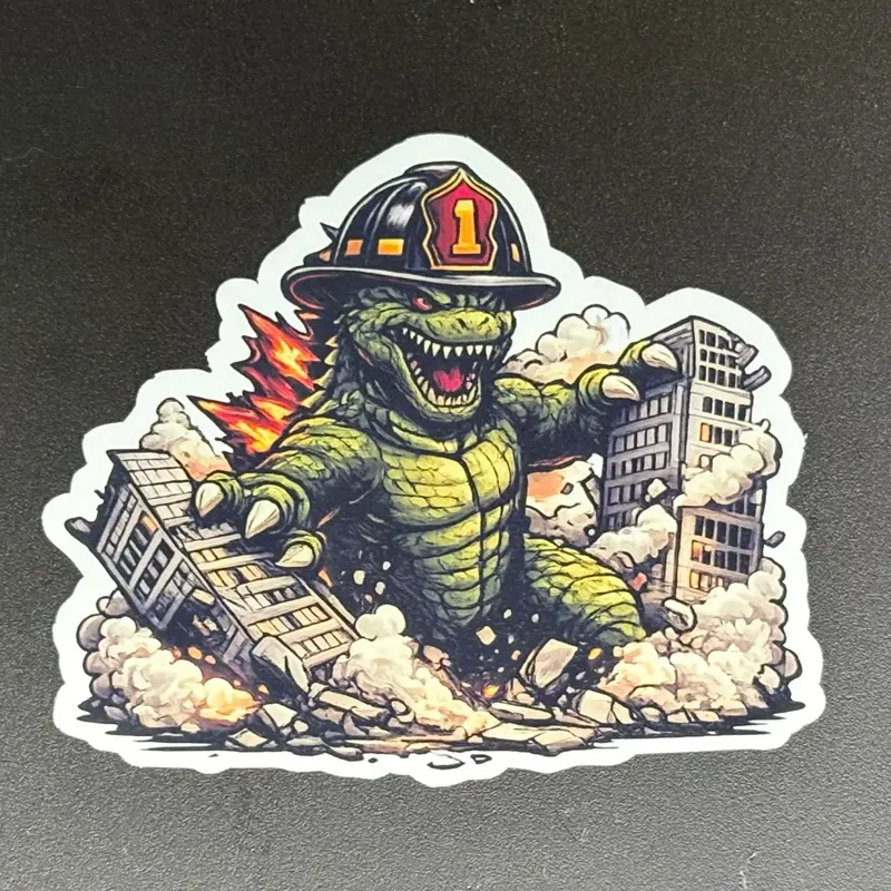 Premium vinyl, waterproof sticker - Godzilla Firefighter for (Helmets, Laptops, Water Bottles, Cars, Etc)