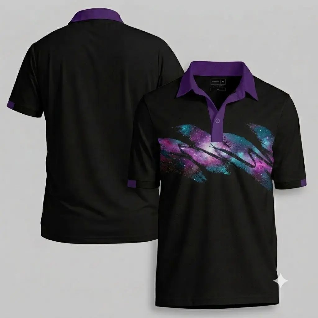 Mens 90s Retro Polo Shirt - Vintage Abstract Wave Printed Short Sleeve Graphic Golf Shirt