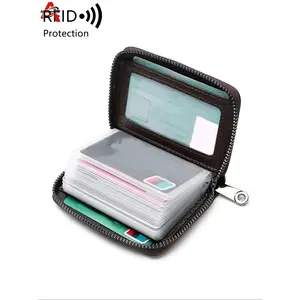 Summer Genuine Leather Solid Color Card Holder with Zipper, Vintage Multi-card Slot Card Holder, Casual Versatile Card Holder for Men and Women, Credit Card Organizer