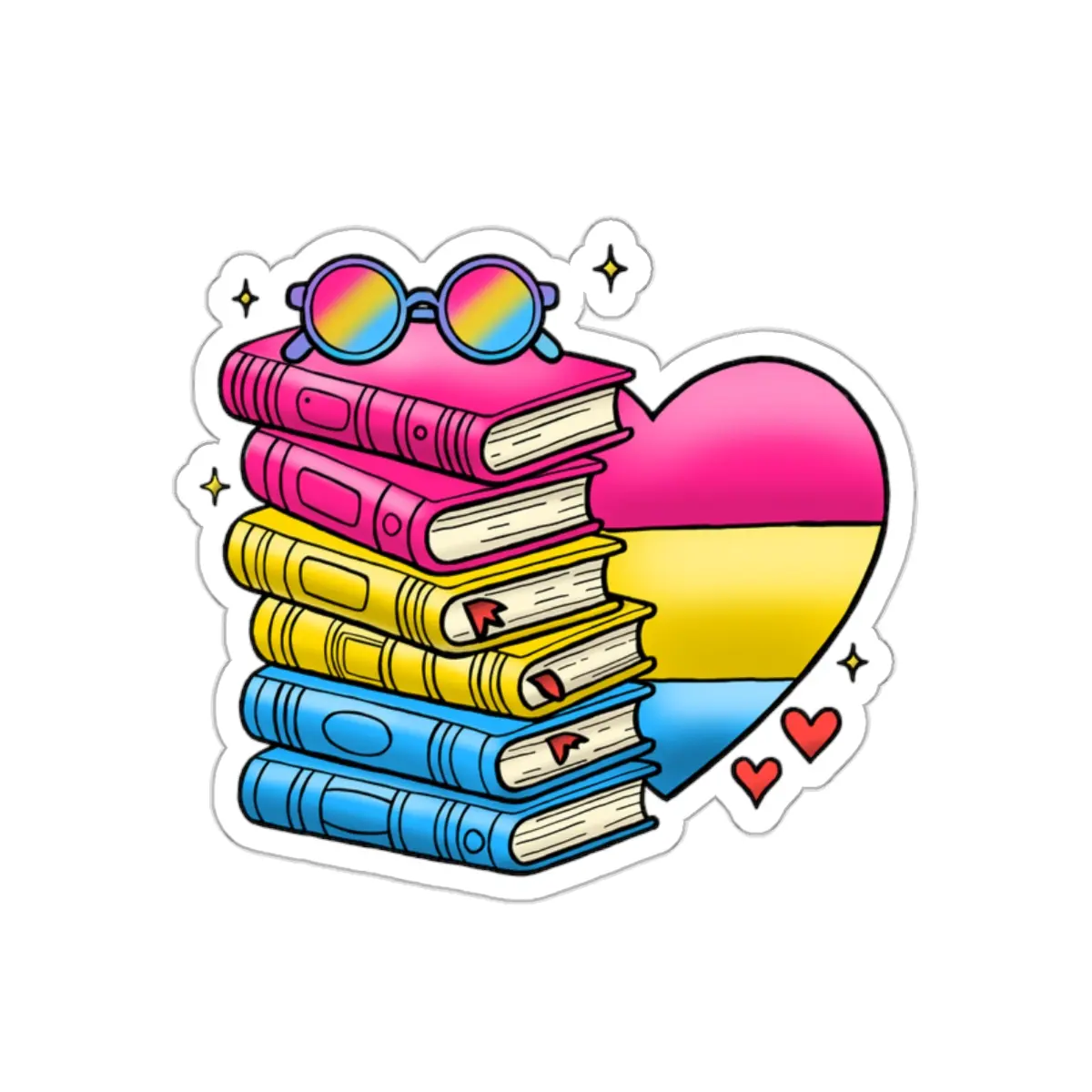 Pansexual Pride Book Stack Die-Cut Stickers - LGBTQ+ Pride Accessories, Laptop Sticker, Journal Sticker, Water Bottle Sticker, Colorful
