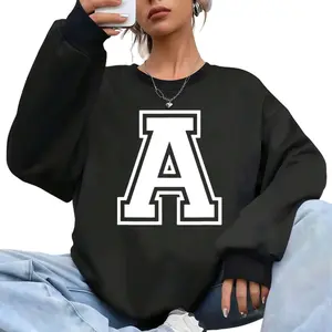 Cozy Long Sleeve Sweatshirt with Letter A Alphabet Varsity Monogram Design