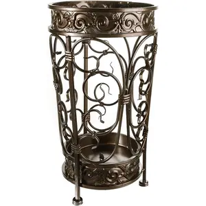 Super Quality Umbrella Stand, Umbrella Holder, Antique Look Metal, Entry Hallway Décor, Round Style, w/Removable Drip Tray.(Antique Bronze)