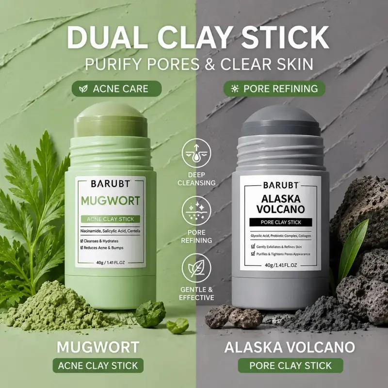 Clay Stick Collection 4 Masks for Every Skin Concern - Alaska Volcano Clay Stick / Mugwort Anti Pores & Acne Clay Stick / Niacinamide Bright Boost Clay Stick