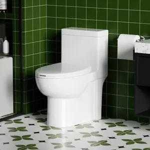 Bellemave  1.28 GPF Tornado Flush One-piece Toilet Elongated,Siphonic Side Press Single Flush,17" ADA Comfort Chair Height Seat,Soft Closing Seat, 1000g MAP Flushing Score Toilet, Gloss White GW-003S