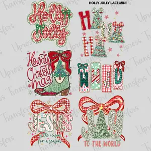 Holly Jolly Lace Mini DTF Transfer Gang Sheet 24.5" x 36" Direct To Film for DIY Enthusiasts Vibrant Custom Options Cozy Handmade Aesthetic