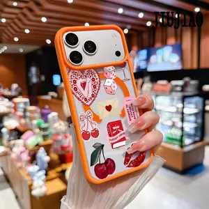 Fashionable cherry lip prints and heartwarming letters Pattern Magnetic Phone Case Supports Wireless Charging for iPhone 17 Pro Max Air 15 16 14  13 12 11 Plus Shockproof Non Slip Protection Silicone Transparent Acrylic Cover Cellphone Protective